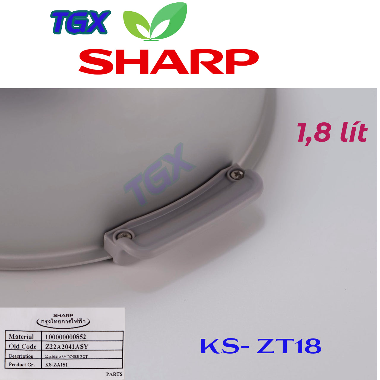 Lòng nồi cơm điện SHARP chính hãng KS-ZT18/ KS-ZA181 1.8 Lít