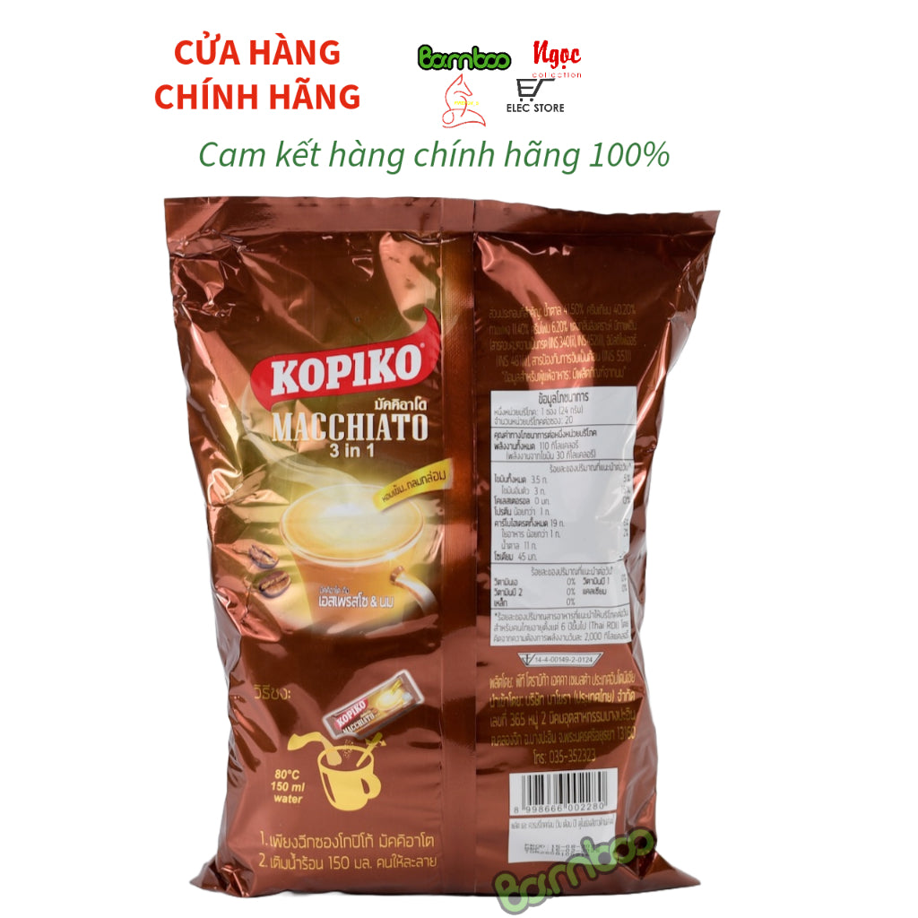 Cà Phê Sữa Và Cà Phê Đen Kopiko Thái Lan (01 Bịch 20 Gói x 24Gr)
